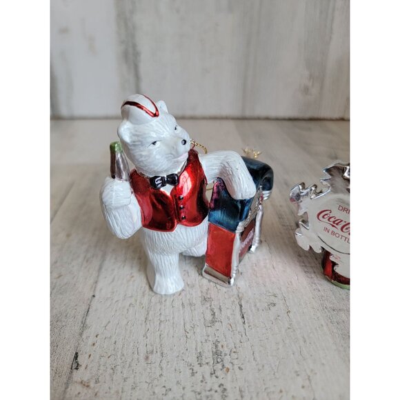 Vintage Coca-Cola ceramic polar bear bottle snowflake ornament Xmas set - Picture 3 of 7